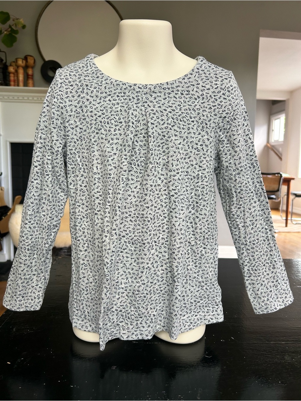 Gap Girls Long-Sleeve Top — Gray Numbers Print, Size 5
